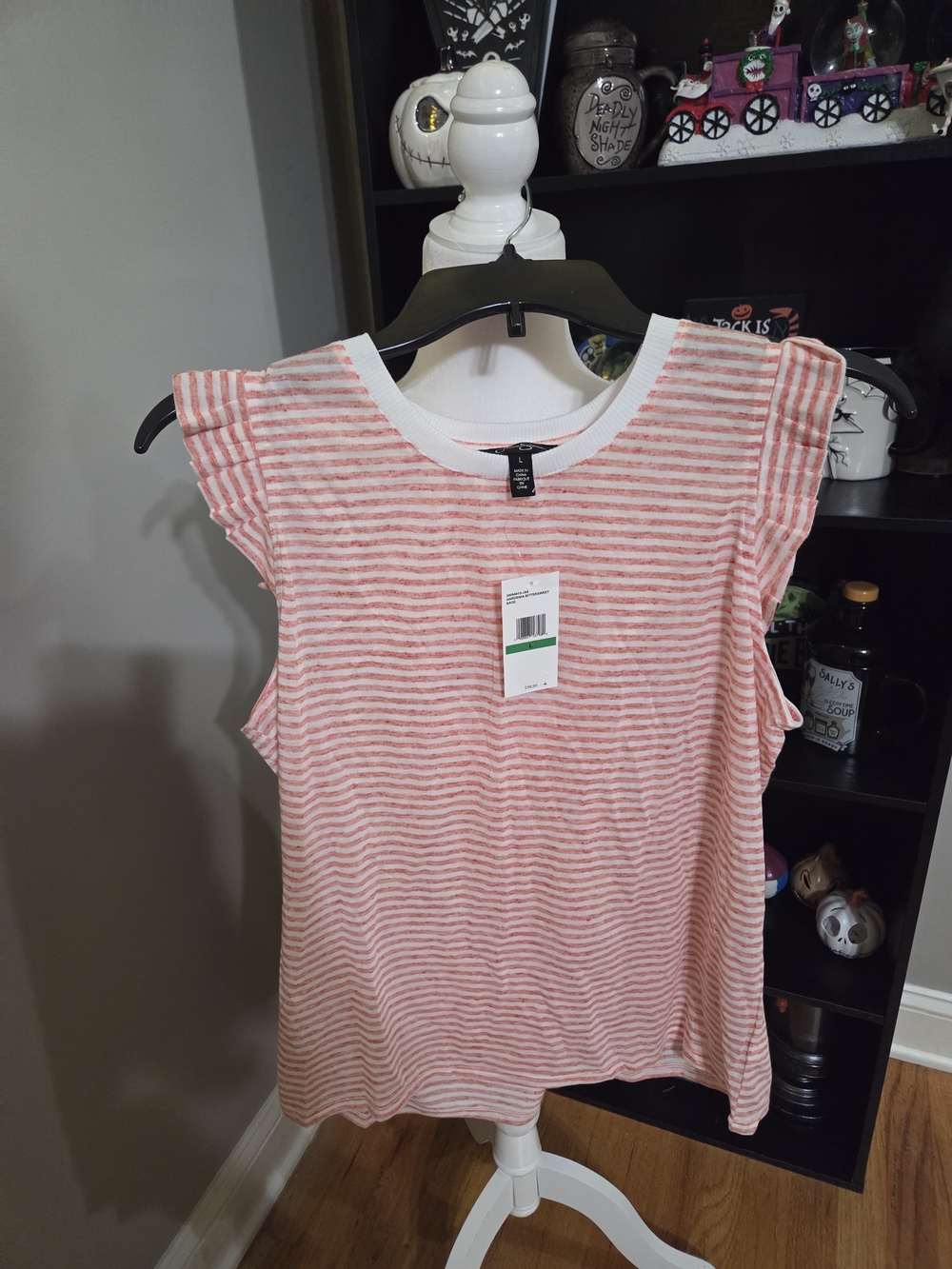 Jessica Simpson Red and White Striped Flutter Sleeve Tank